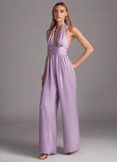Azazie Oli Jurken voor bruidsmeisjes Jumpsuit van Stretch Satijn Geplooid Frosted Lila image4