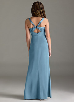 Azazie Mero Junior Steel Blue Mermaid Pleated Stretch Satin Dress image5