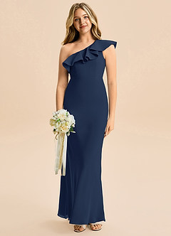 Azazie Alissa Junior Meerjungfrau-Linie Gestreift Chiffon Kleid Dunkelmarine image4
