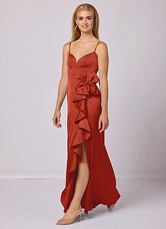 Barbie ♥ Azazie Final Sale Bronzer Sheath Bow Stretch Satin Dress image4