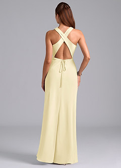 Azazie Evadne Bridesmaid Dresses Lemon Sorbet Sheath Pleated Chiffon Dress image7