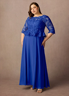 Azazie Averie Mother of the Bride Dresses Royal Blue A-Line Boatneck Sequins Chiffon Dress image16