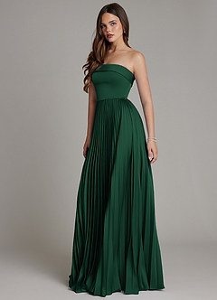 Azazie Mariana Bridesmaid Dresses Dark Green A-Line Pleated Stretch Satin Dress image6