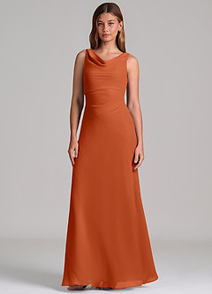 Azazie Nerine Brudtärnklänningar Klä av A-Linje i Chiffong Plisserad Bränd Apelsin image4