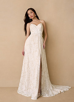 Azazie Camari At-home Try On Dresses Diamond White Champagne A-Line Sequins Lace Dress image2