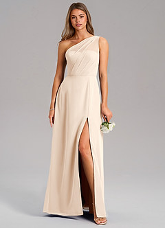 Azazie Phaedra Vestidos de madrinha de casamento Vestido Alabastro Branco de Chiffon de Linha A com Um ombro image3