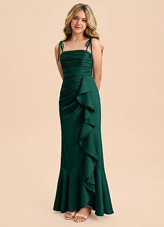 Azazie Ryan Junior Emerald Sheath Bow Stretch Satin Dress image1