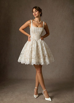 Azazie Nolicia Trouwjurken Jurk van Kant met Baljurk Vierkante halslijn Diamant Wit Champagne image5