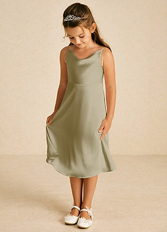 Azazie Zuzu Flower Girl Dresses Moss Green A-Line Spaghetti Strap Stretch Satin Dress image3
