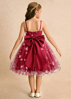 Azazie Junebug Blumenmädchenkleider Ballkleid Spaghetti Riemen Tüll Kleid Scharlachrot image1