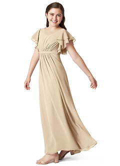 Azazie Daphne A-Line Pleated Chiffon Floor-Length Junior Bridesmaid Dress image3