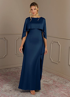 Azazie Eli Mother of the Bride Dresses Dark Navy Sheath Boatneck Stretch Satin Dress image4