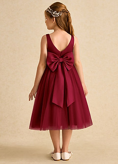 Azazie Firefly Flower Girl Dresses Burgundy A-Line Bow Matte Satin Dress image5