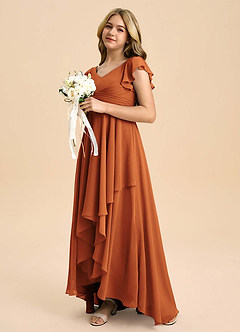 Azazie Caria Junior Robe Trapèze en Mousseline de soie Plissée Cannelle image5