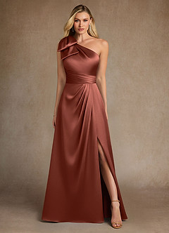 Azazie Easton Mother of the Bride Dresses Auburn A-Line One Shoulder Stretch Satin Dress image1