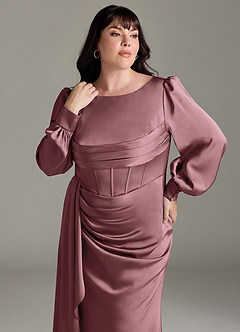 Azazie Raye Robes de demoiselle d'honneur Robe Sirène en Satin extensible Manche longue Mauve Vintage image11