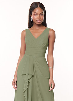 Azazie Julianna At-home Try On Dresses Butterscotch A-Line Chiffon Dress image5
