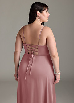 Azazie Marchella Bridesmaid Dresses Dusty Rose A-Line Corset Stretch Satin Dress image12