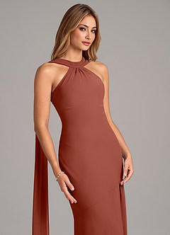 Azazie Kinsley Abiti da Damigella Abito Sirena in Chiffon Plissettato Auburn image7