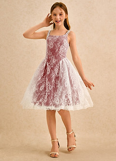 Azazie Cubbie Girls Formal Blumenmädchenkleider A-Linie Spitze Kleid Rost image1