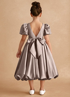 Azazie Jellybean Robe Demoiselle D'honneur Fillette Robe Princesse en Mat Satiné Rayé Taupe image2