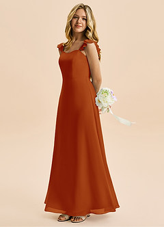 Azazie Mavie Junior Abito A-Line in Chiffon Increspato Paprika image3