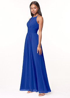 Azazie Bonnie Bridesmaid Dresses Royal Blue A-Line Keyhole Ruched Chiffon Dress image3
