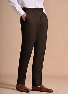 front Wesley Marron Foncé Pantalon habillé en lin mélangé