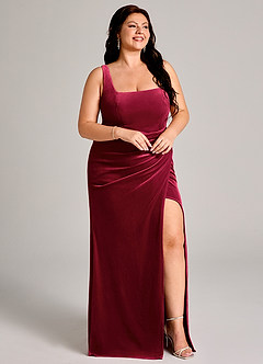 Azazie Mero Bridesmaid Dresses Burgundy Mermaid Pleated Velvet Dress image12