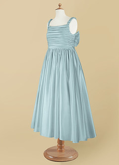 Azazie Cutie Pie Flower Girl Dresses Mist A-Line Pleated Matte Satin Dress image9