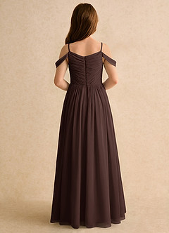 Azazie Chelo Girls Formal Robe Demoiselle D'honneur Fillette Robe Trapèze en Mousseline de soie Plissée Ganache image2