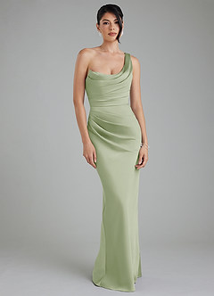 Azazie Sabrina Vestidos de damas de honor Vestido Salvia Polvorienta de Satén Elástico de Corte Sirena con Corsé image6