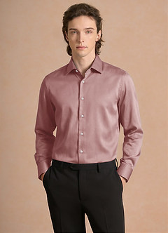 front Julian Dusty Rose Stretch Satin Dress Shirt