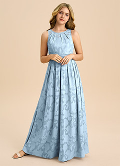Azazie Bibiane Junior Sky Blue A-Line Pleated Floral Burnout Dress image8