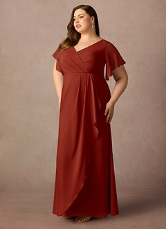 Azazie Song Final Sale Rust Mermaid V-Neck Pleated Stretch Chiffon Dress image10