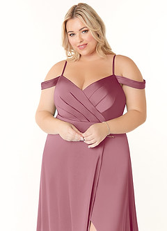 Azazie Ocean Bridesmaid Dresses Vintage Mauve A-Line V-Neck Pleated Stretch Satin Dress image10