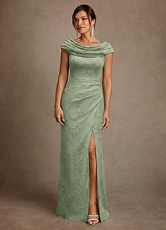 Azazie Irvine Mother of the Bride Dresses Dusty Sage A-Line Pleated Floral Burnout Dress image3