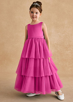 Azazie Megallie Blumenmädchenkleider A-Linie Schleifen Tüll Kleid Fuchsia image2