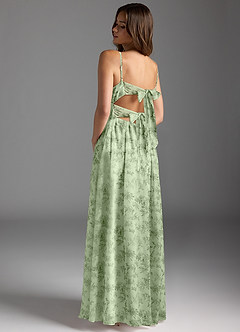 Azazie Zeya Bridesmaid Dresses Green Fern Floral A-Line V-Neck Pleated Chiffon Dress image4