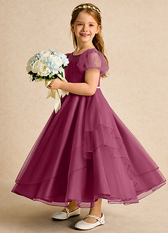 Azazie Duckie Abiti da Ragazza di Fiori Abito Principessa in Tulle Plissettato Gelso image4