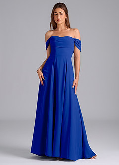 Azazie Almina Bridesmaid Dresses Royal Blue A-Line Off the Shoulder Chiffon Convertible Dress image3