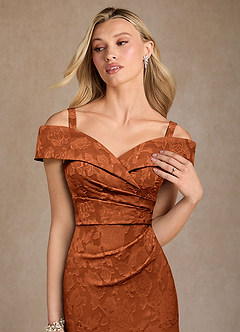 Azazie Canton vestidos de madre de la novia Vestido de Naranja Quemada de Devorado Floral de Corte Sirena con Vestidos sin tirantes image5