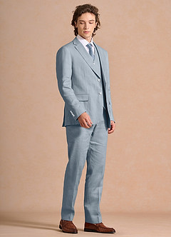 front Harrison Dusty Blue 100% Linen 3-Piece Suit