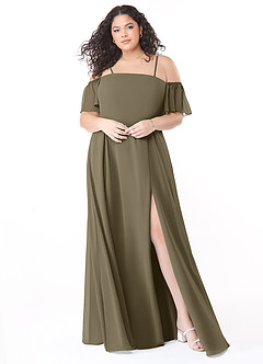 Azazie Sue Brautjungfernkleider Wandelbar Eine Linie Schulterfrei Chiffon Kleid Weidengrün image6
