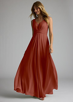 Azazie Gina Bridesmaid Dresses Auburn A-Line V-Neck Pleated Chiffon Dress image2