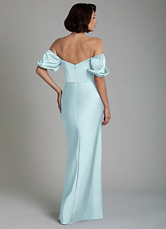 Azazie Lea Robes de demoiselle d'honneur Robe Sirène Convertible en Satin extensible Épaules dénudées Bleu Nuage image6