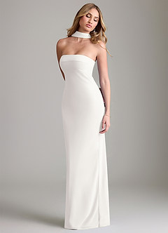 Azazie Lusinda Vestidos de madrinha de casamento Vestido Branco de Chiffon de sereia com Fora do ombro image7