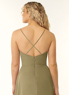 Azazie Naeem Bridesmaid Dresses Moss Green A-Line V-Neck Ruffle Chiffon Dress image5