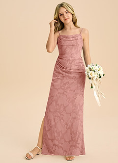 Azazie Mai Junior Rosette Sheath Pleated Floral Burnout Dress image3