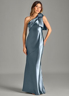 Azazie Yuanna Brudtärnklänningar Klä av Sjöjungfru i Metallisk satin Ena axeln Skymning image4